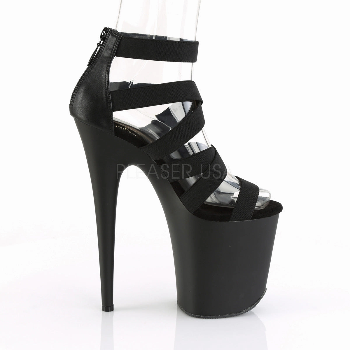 8 Inch Heel FLAMINGO-859 Black Elastic Band