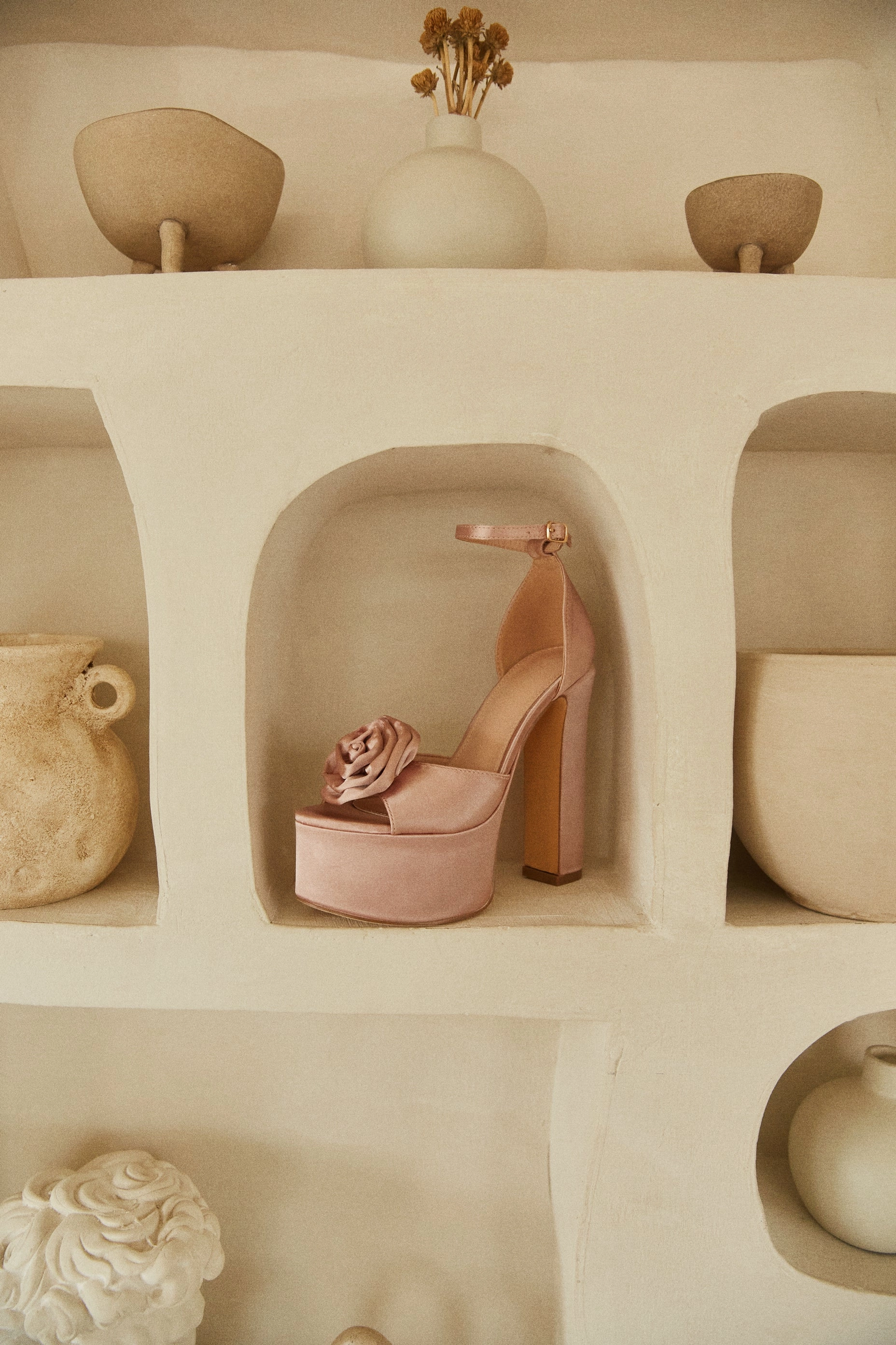 Amelia Rosette Platform Heels - Nude