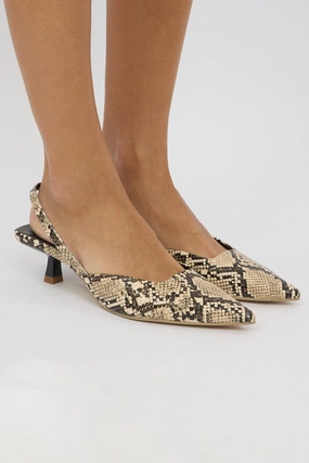 Beige Animal Print Slingback Kitten Heeled Shoes