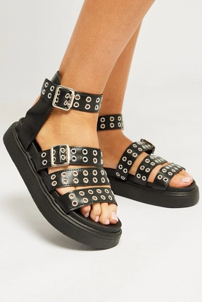 Black Eyelet Chunky Sandals