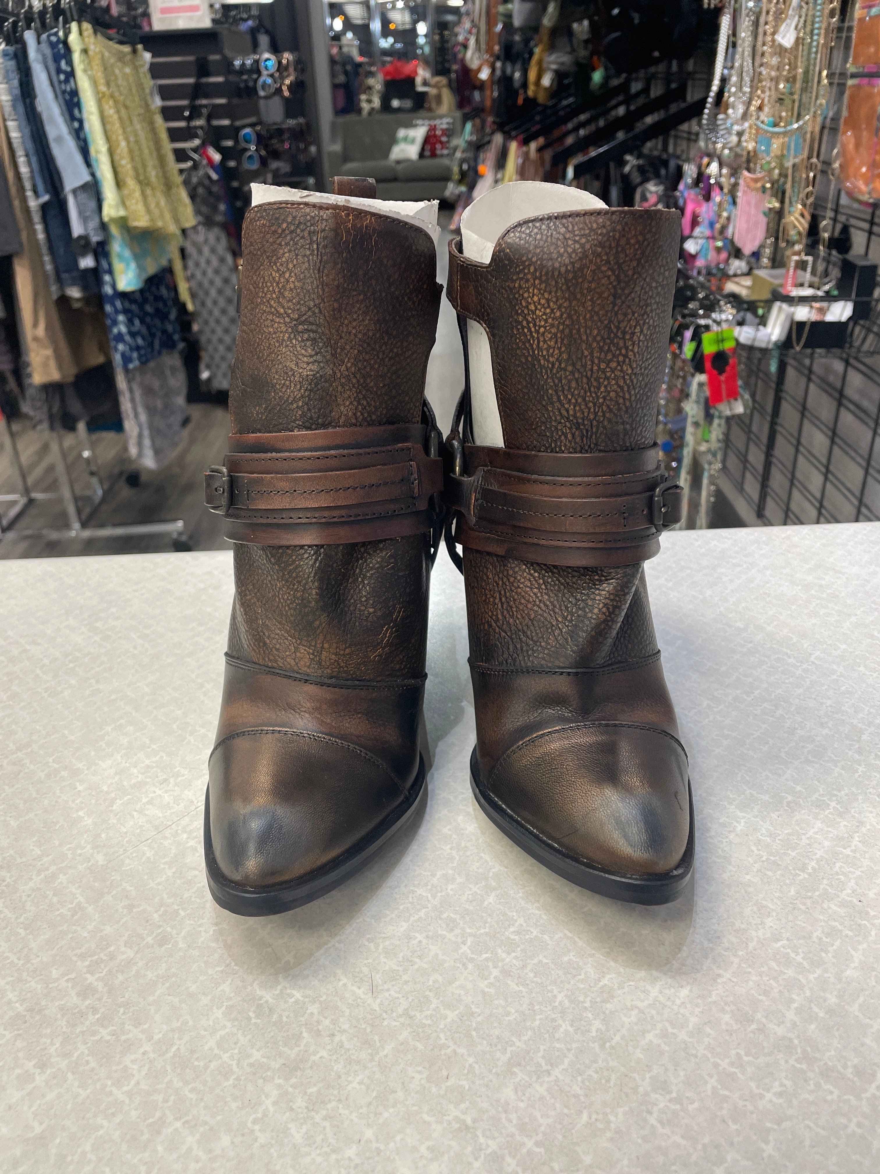 Boots Ankle Heels By Cmc In Bronze, Size: 7