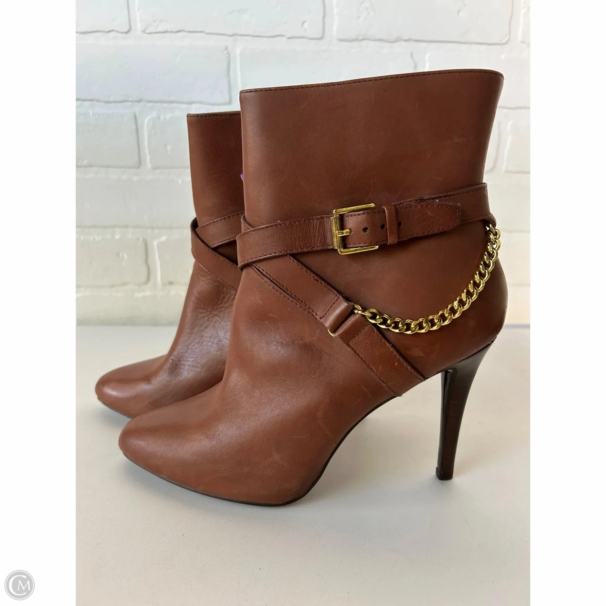 Boots Ankle Heels By Lauren By Ralph Lauren In Brown & Gold, Size: 6