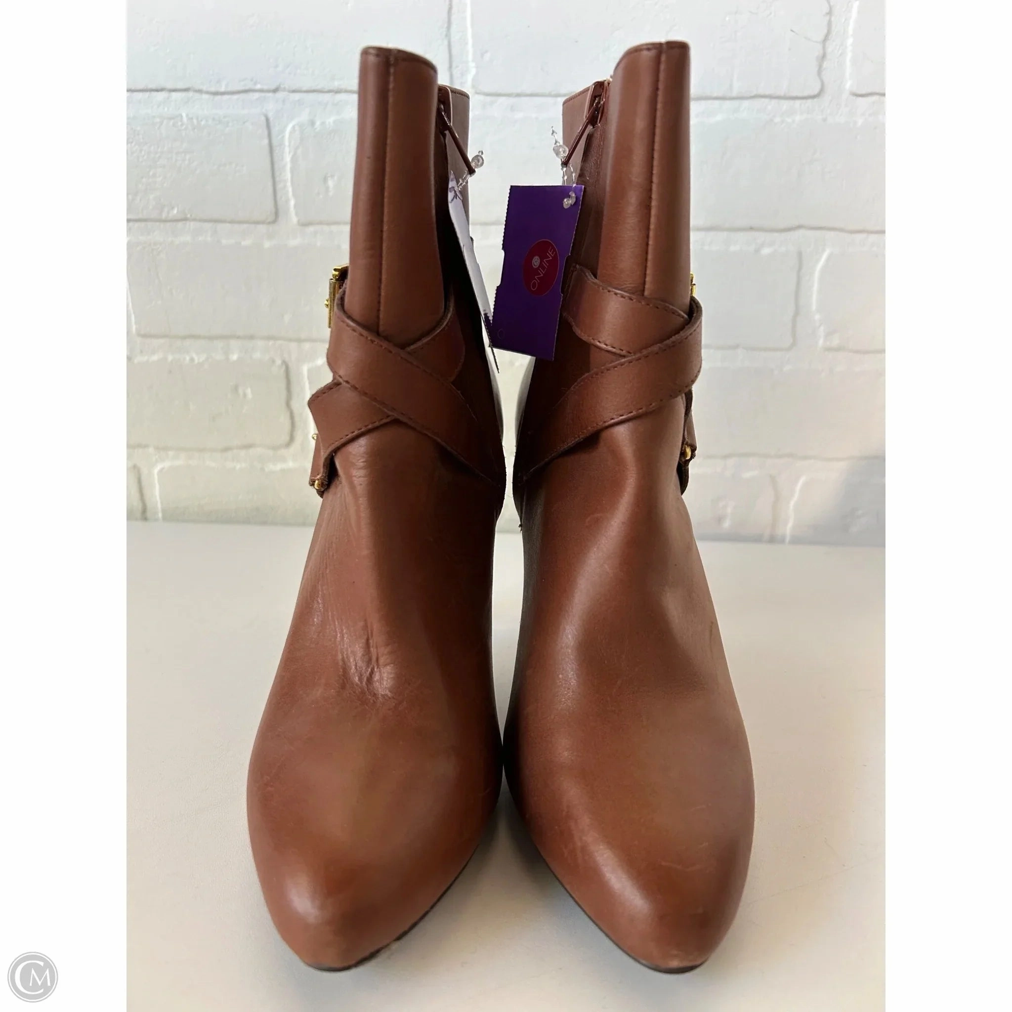 Boots Ankle Heels By Lauren By Ralph Lauren In Brown & Gold, Size: 6