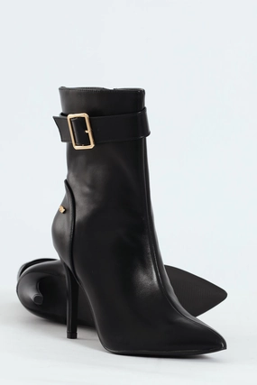Boss 20 Buckle Stiletto Ankle Boot - Black