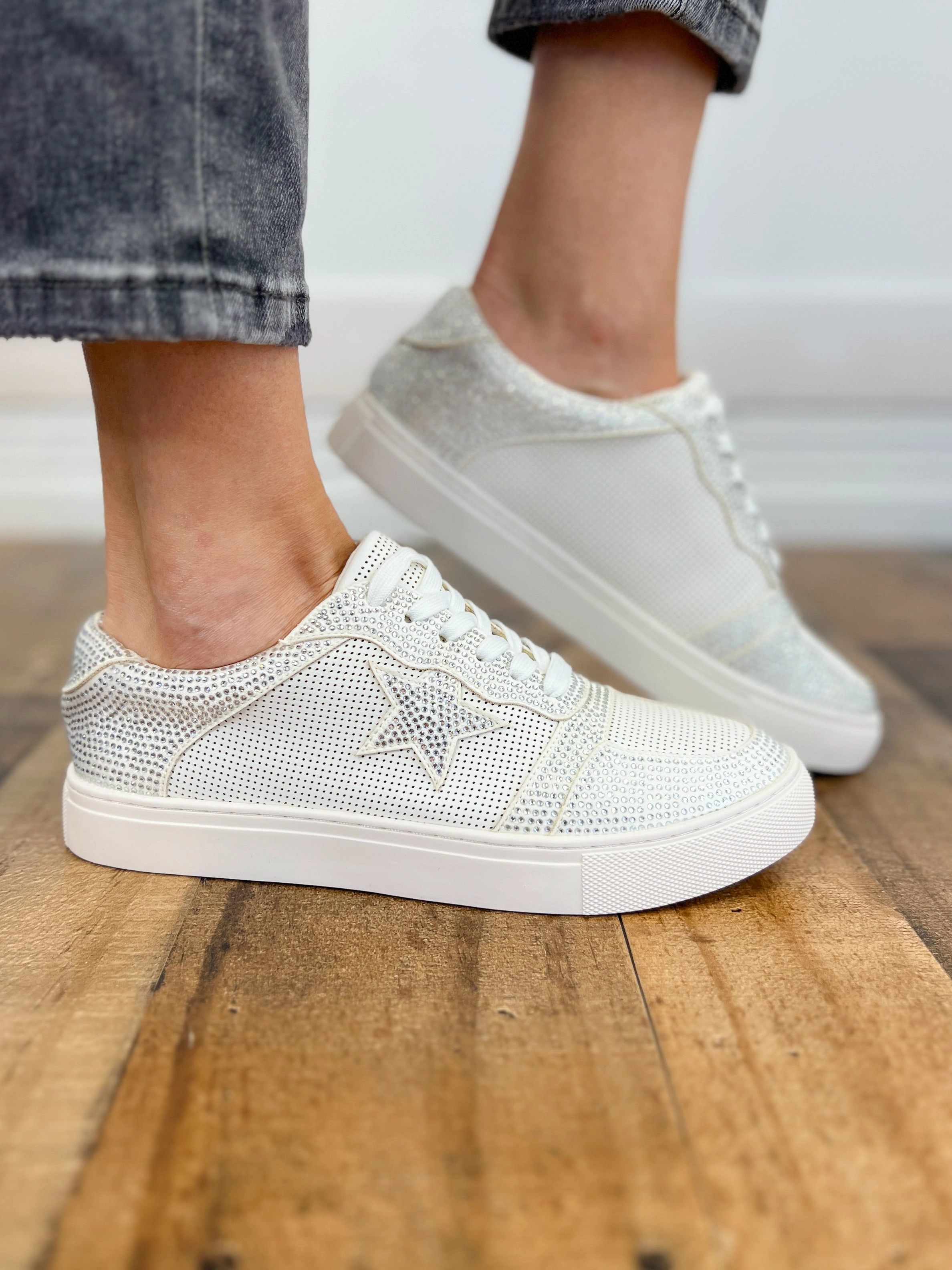 Corkys Legendary Tennis Shoes in White Crystals