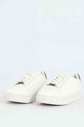 Debossed Monogram Lace Up Sneaker - White