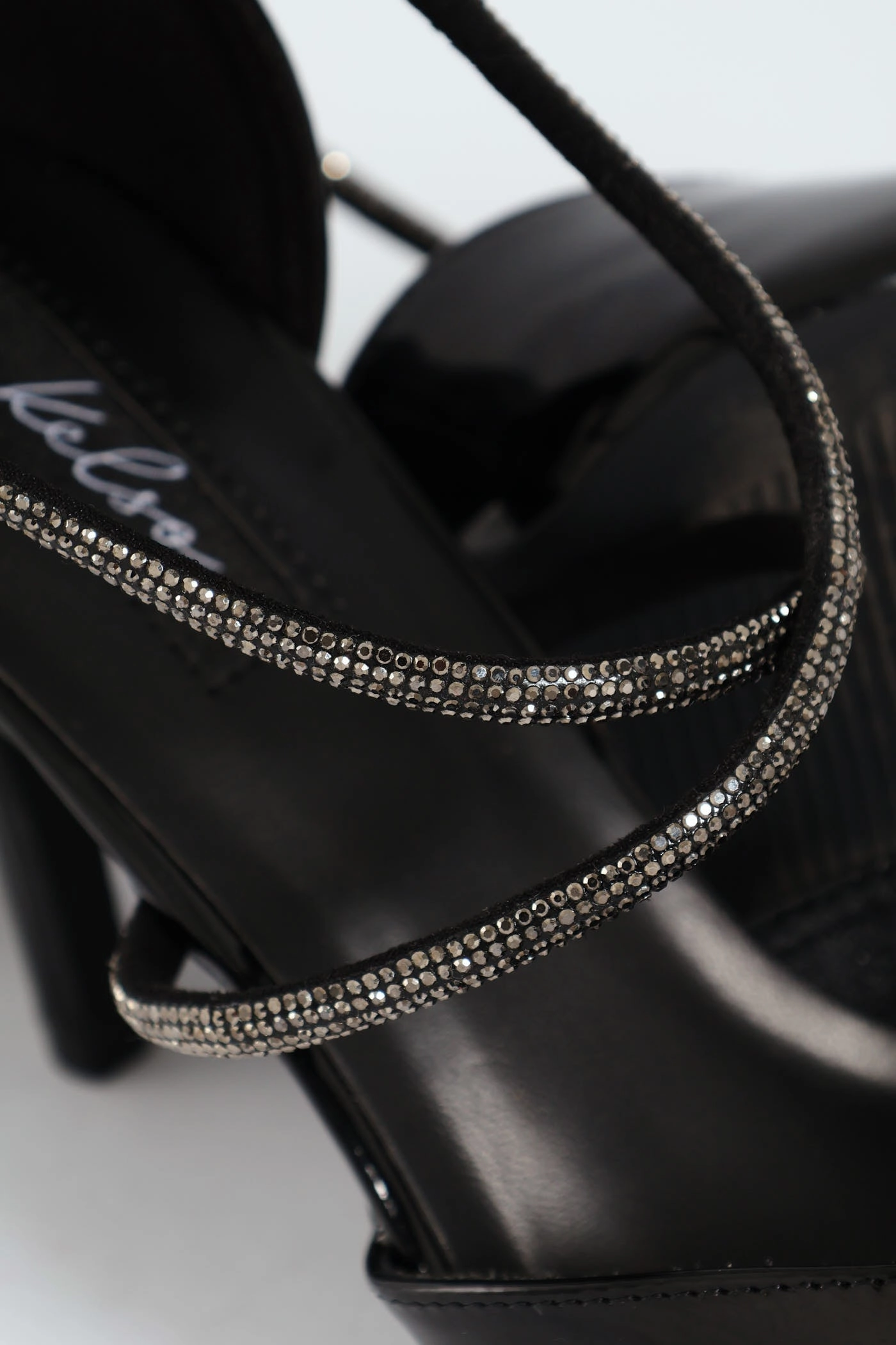 Diamante Cross Strap Court Heel - Black