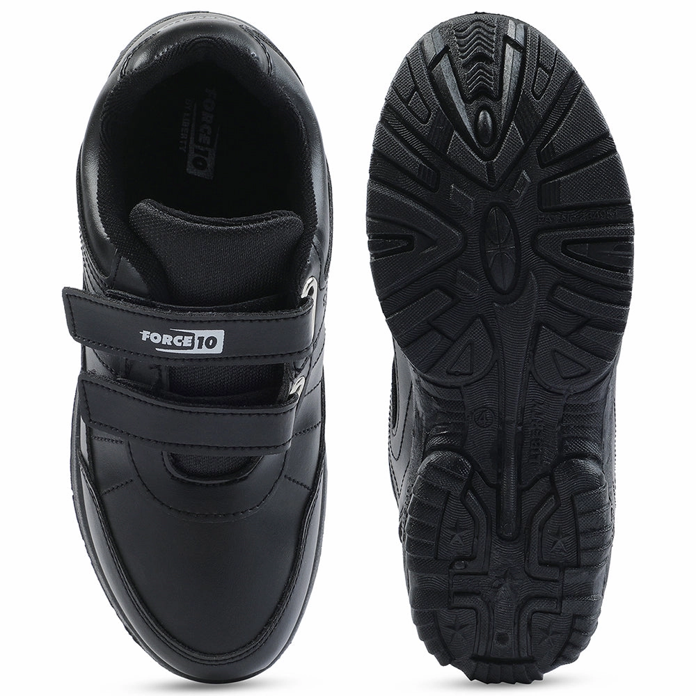 Force 10 Black Velcro Uniform School Shoes For Kids SCHZONE-DV By Liberty