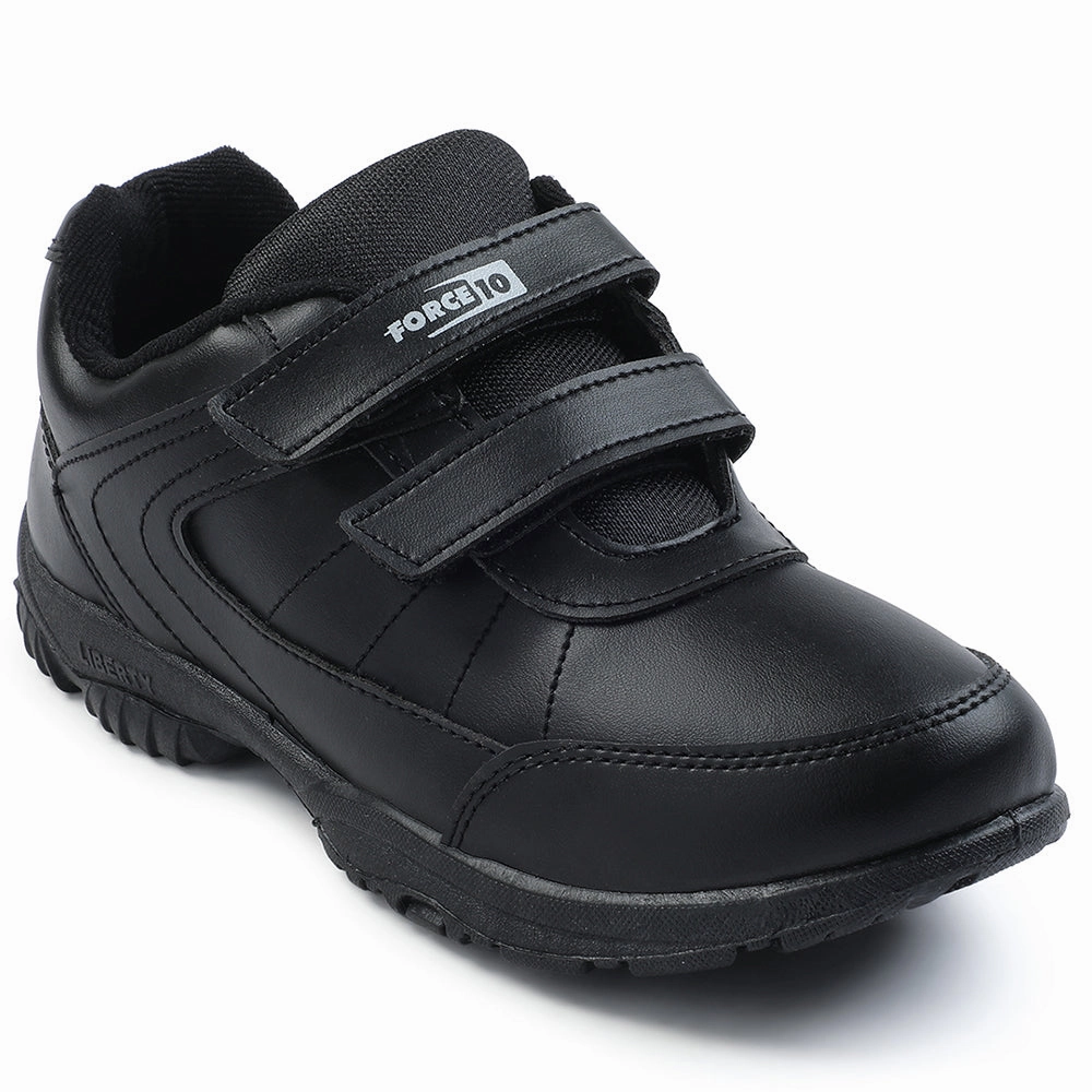 Force 10 Black Velcro Uniform School Shoes For Kids SCHZONE-DV By Liberty