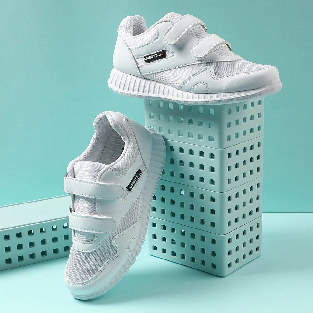 Force 10 White Velcro Uniform School Shoes For Kids 9906-90VGN By Liberty