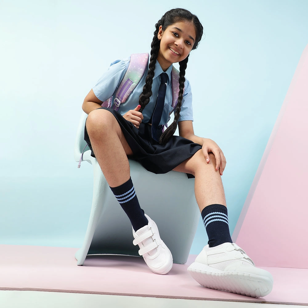 Force 10 White Velcro Uniform School Shoes For Kids 9906-90VGN By Liberty