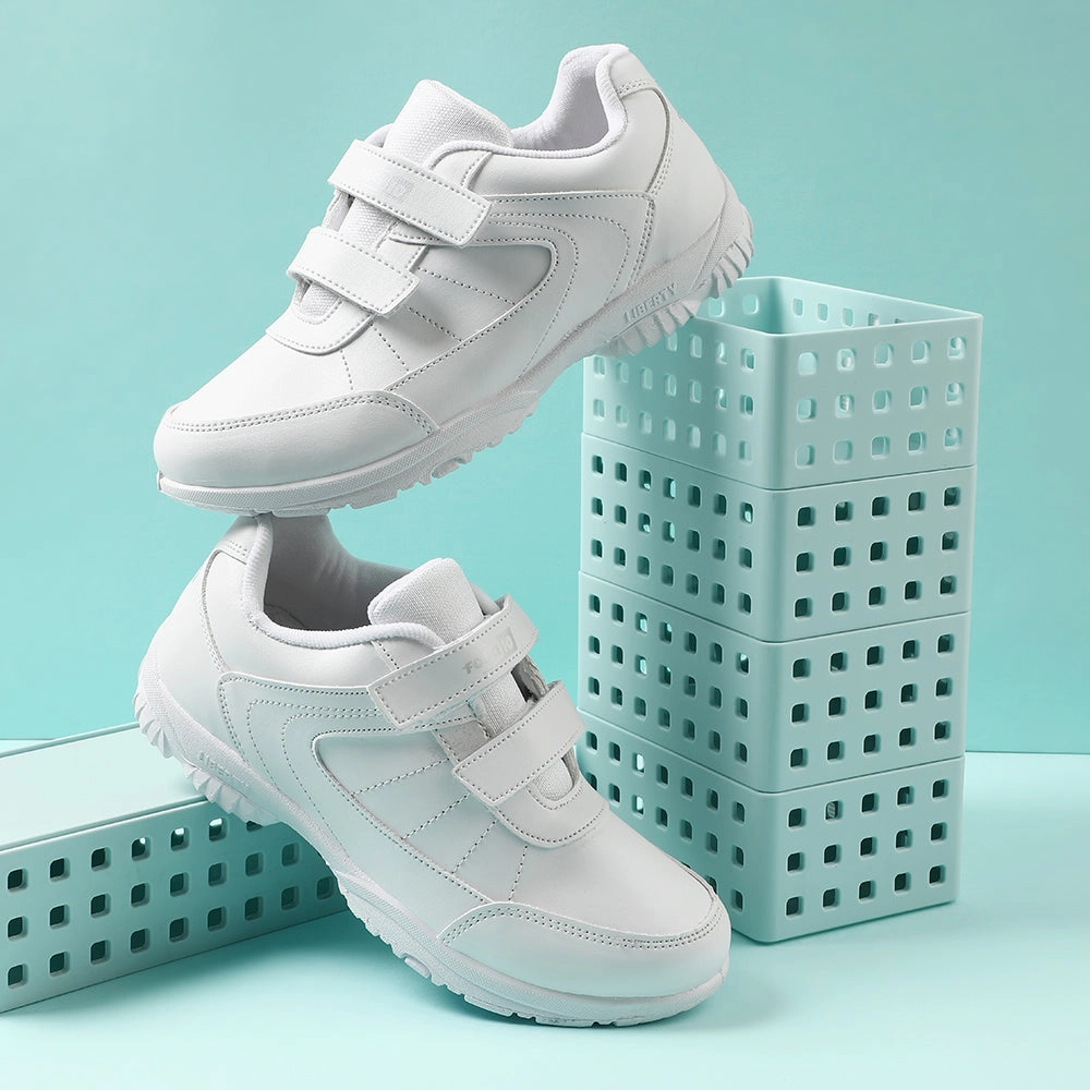 Force 10 White Velcro Uniform School Shoes For Kids SCHZONE-DV By Liberty