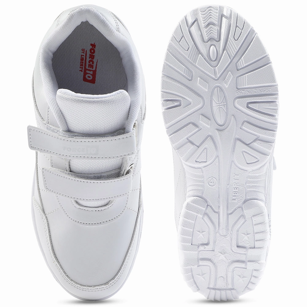 Force 10 White Velcro Uniform School Shoes For Kids SCHZONE-DV By Liberty