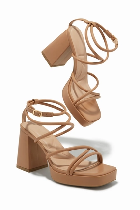 Kaylie Platform Block Heels - Nude