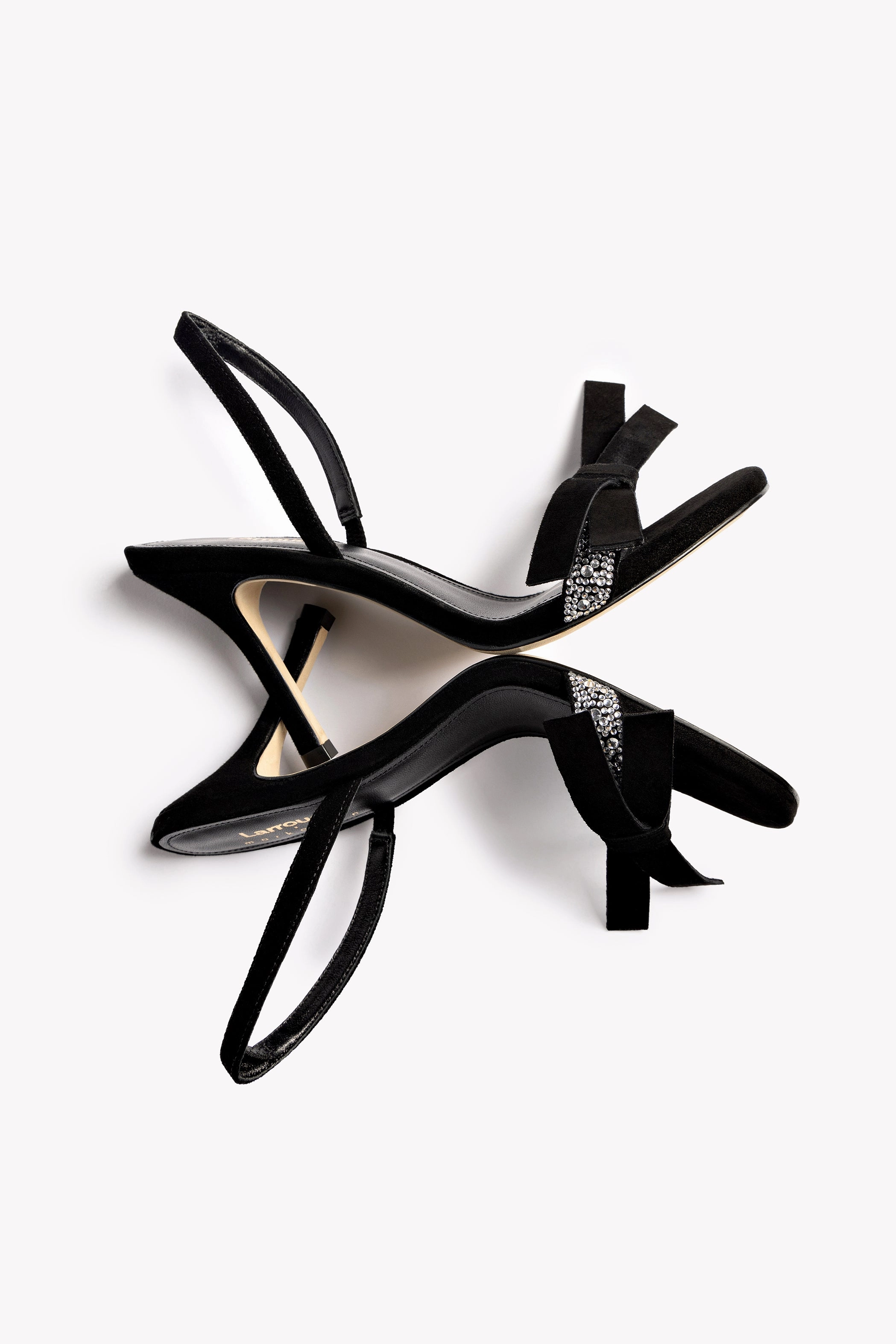Larroudé x Markarian Sandal In Black Suede and Crystals