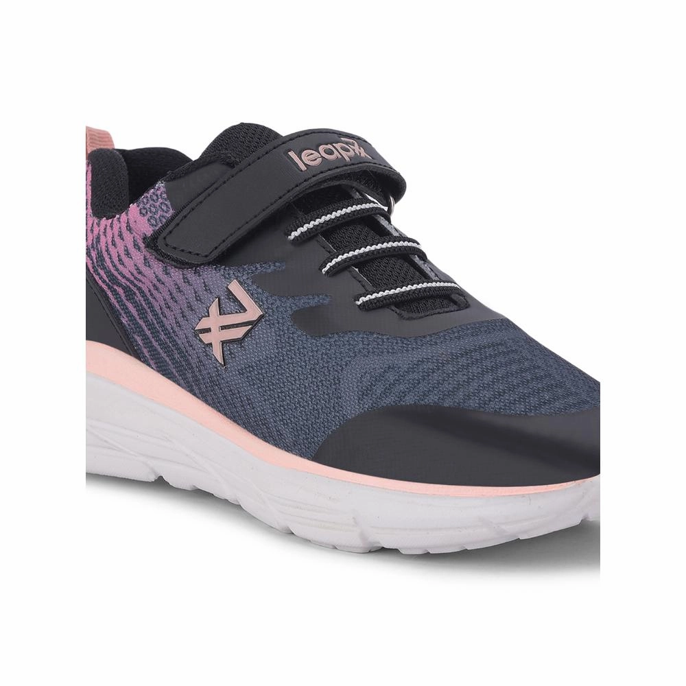 Leap7x Black Sports Non Lacing Walking Shoes For Kids KIMSER-E By Liberty