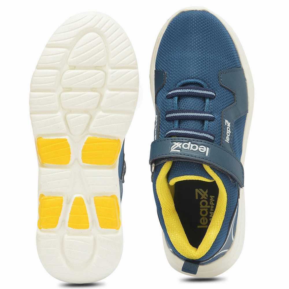 Leap7x Teal Blue Sports Non Lacing Walking Shoes For Kids ETHAN-E By Liberty