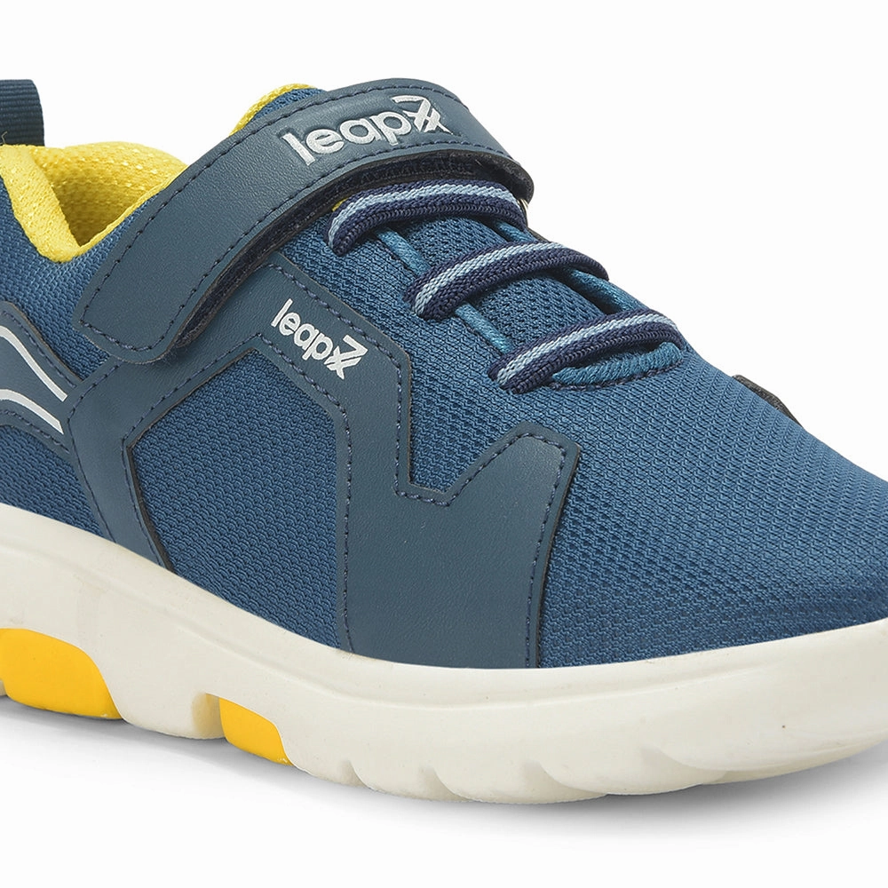 Leap7x Teal Blue Sports Non Lacing Walking Shoes For Kids ETHAN-E By Liberty