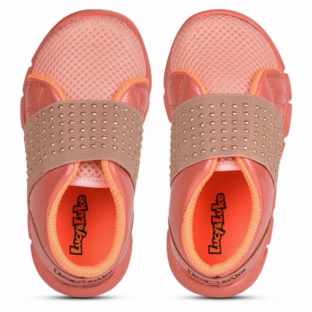 Lucy & Luke Casual Peach Non Lacing Shoes For Kids FLYNN-25 By Liberty