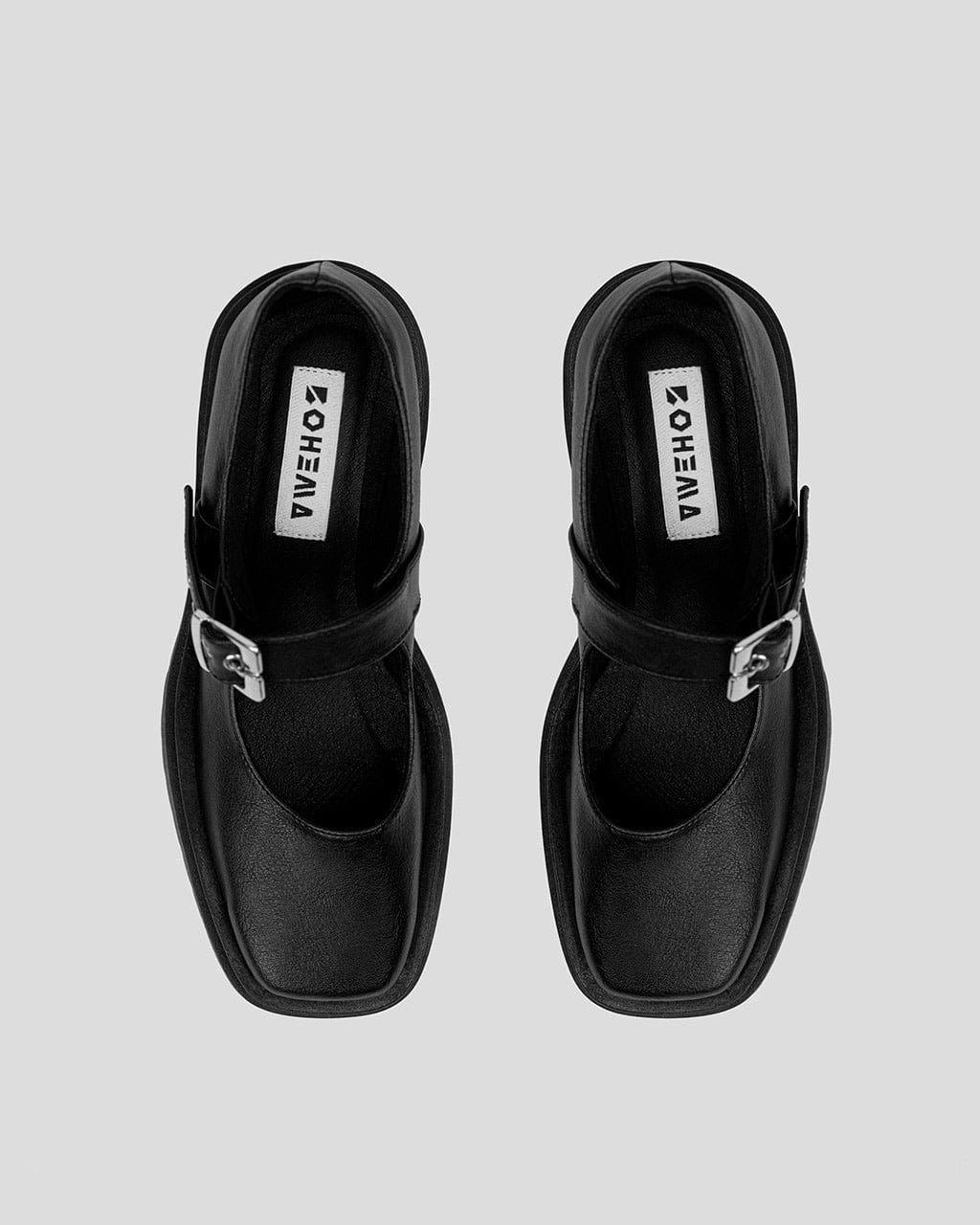 Mary Jane Squared Vegea Grape Leather Vegan Pumps | Black