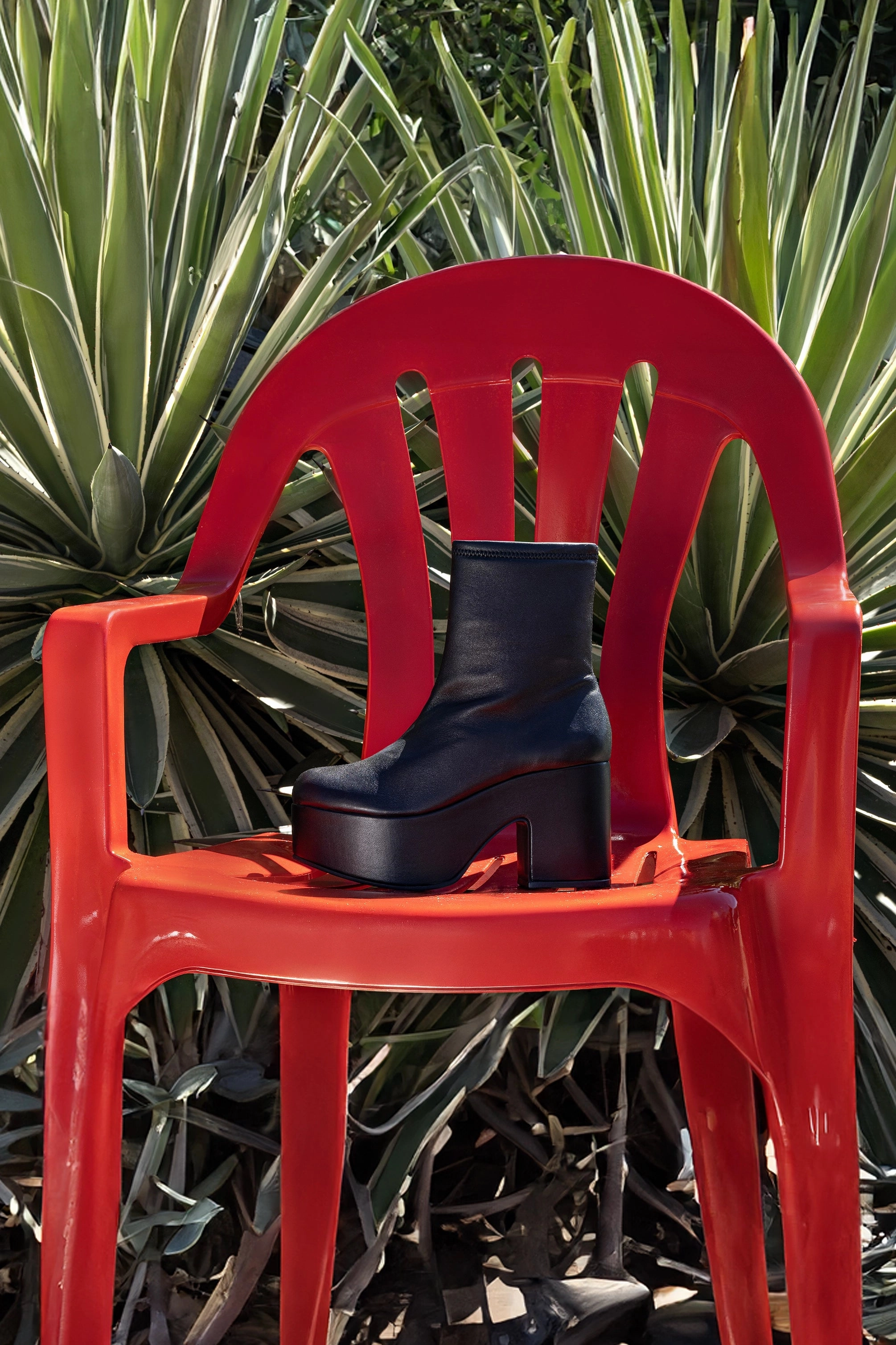 Miso Platform Boot In Black Stretch Leather