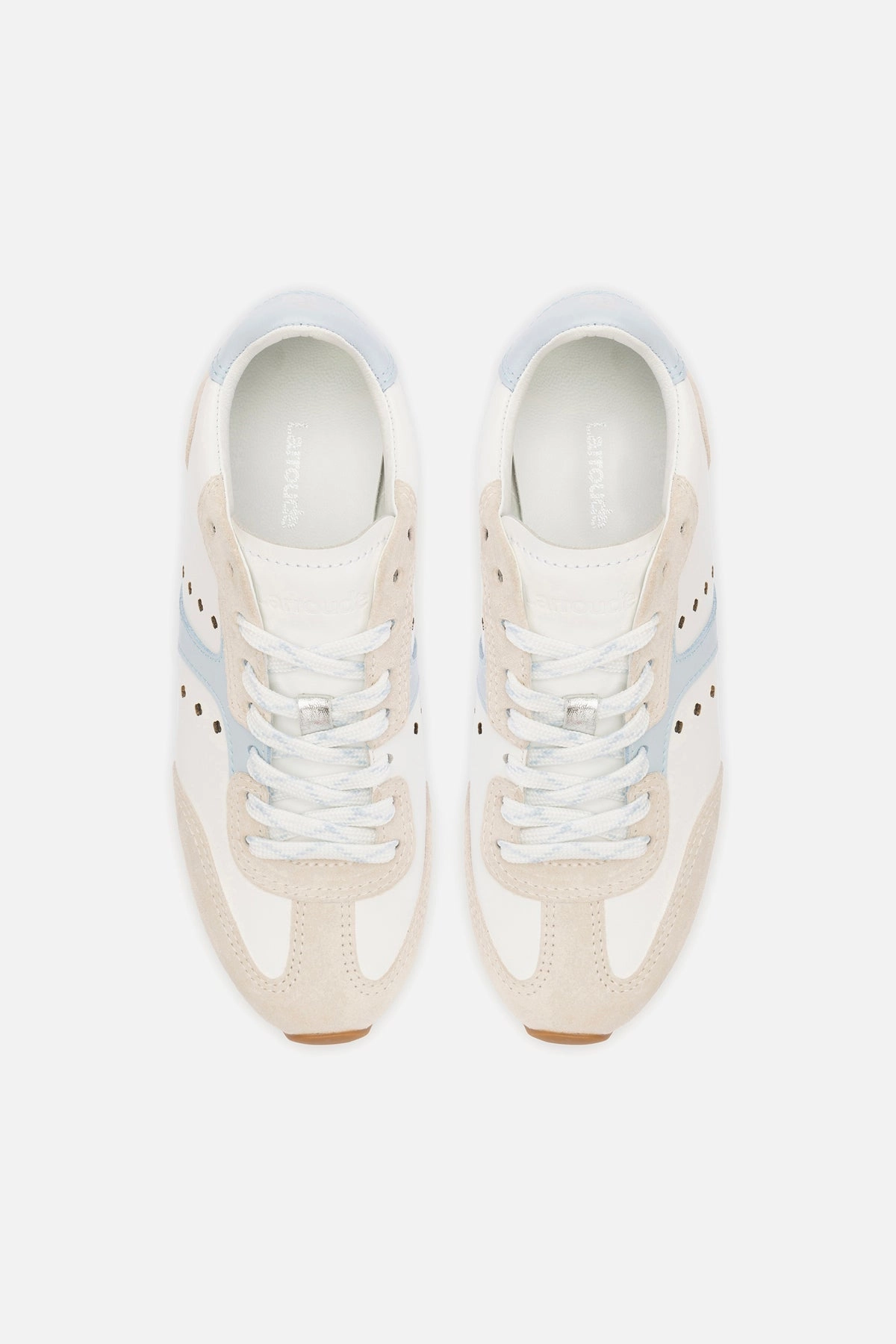 Stella Sneaker In Grey Suede, White Leather and Silver Metallic Leather