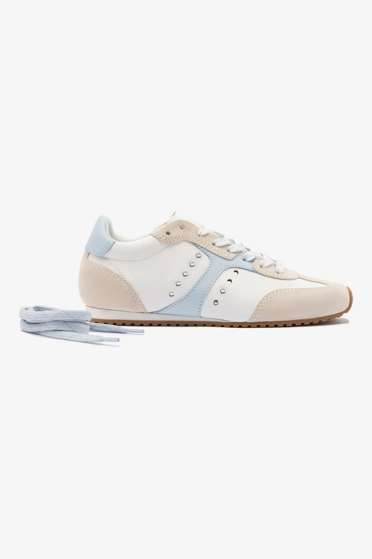 Stella Sneaker In Grey Suede, White Leather and Silver Metallic Leather