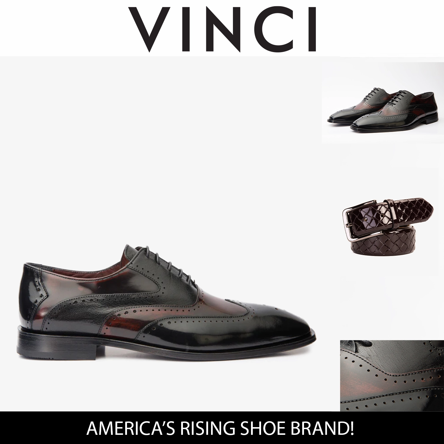 The Dicle Black/Burgundy Wingtip Semi Brogue Derby Men Shoe