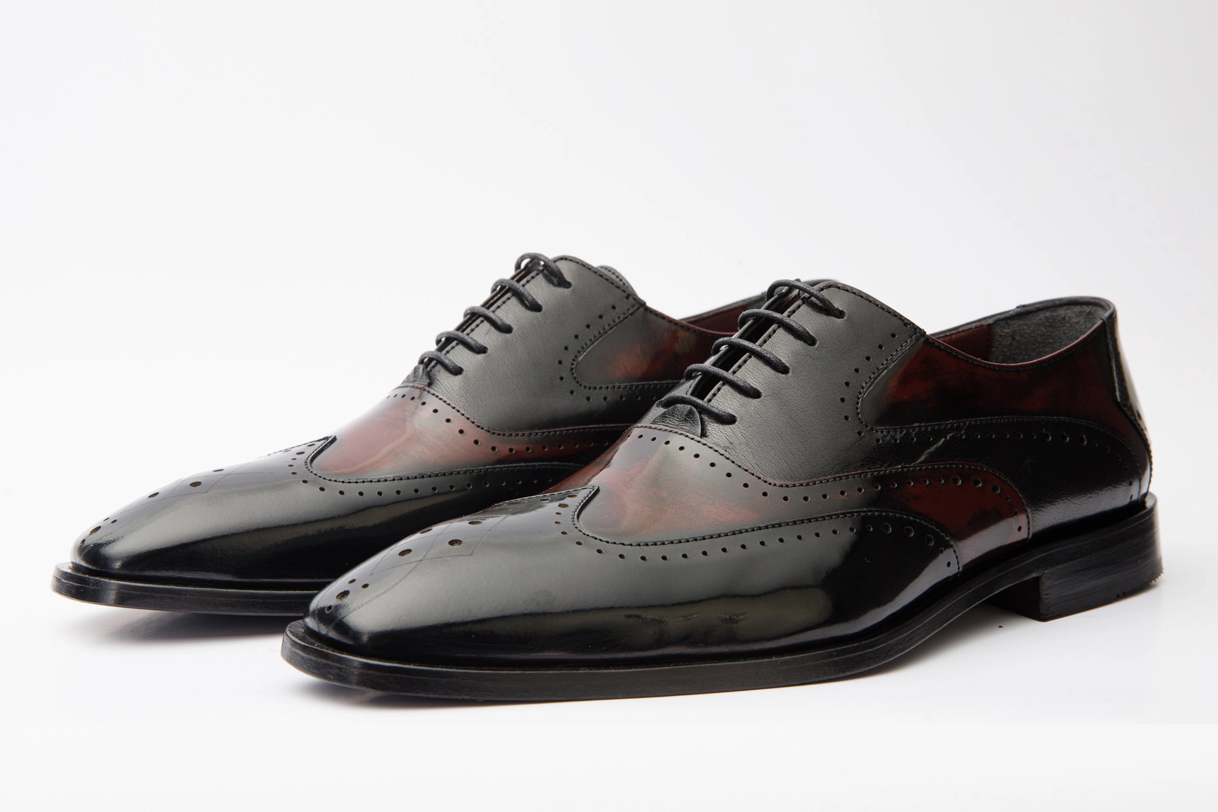 The Dicle Black/Burgundy Wingtip Semi Brogue Derby Men Shoe