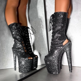 The Glitterati Xtra - OHOT Wide Fit Boot - BLACK CAVIAR - 8INCH