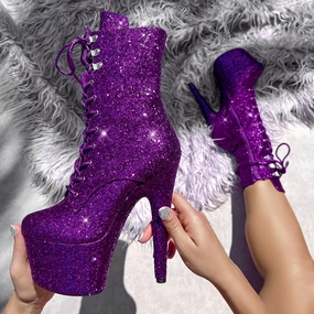 The Glitterati Xtra - Wide Fit Boot - ENIGMA PURPLE - 7INCH