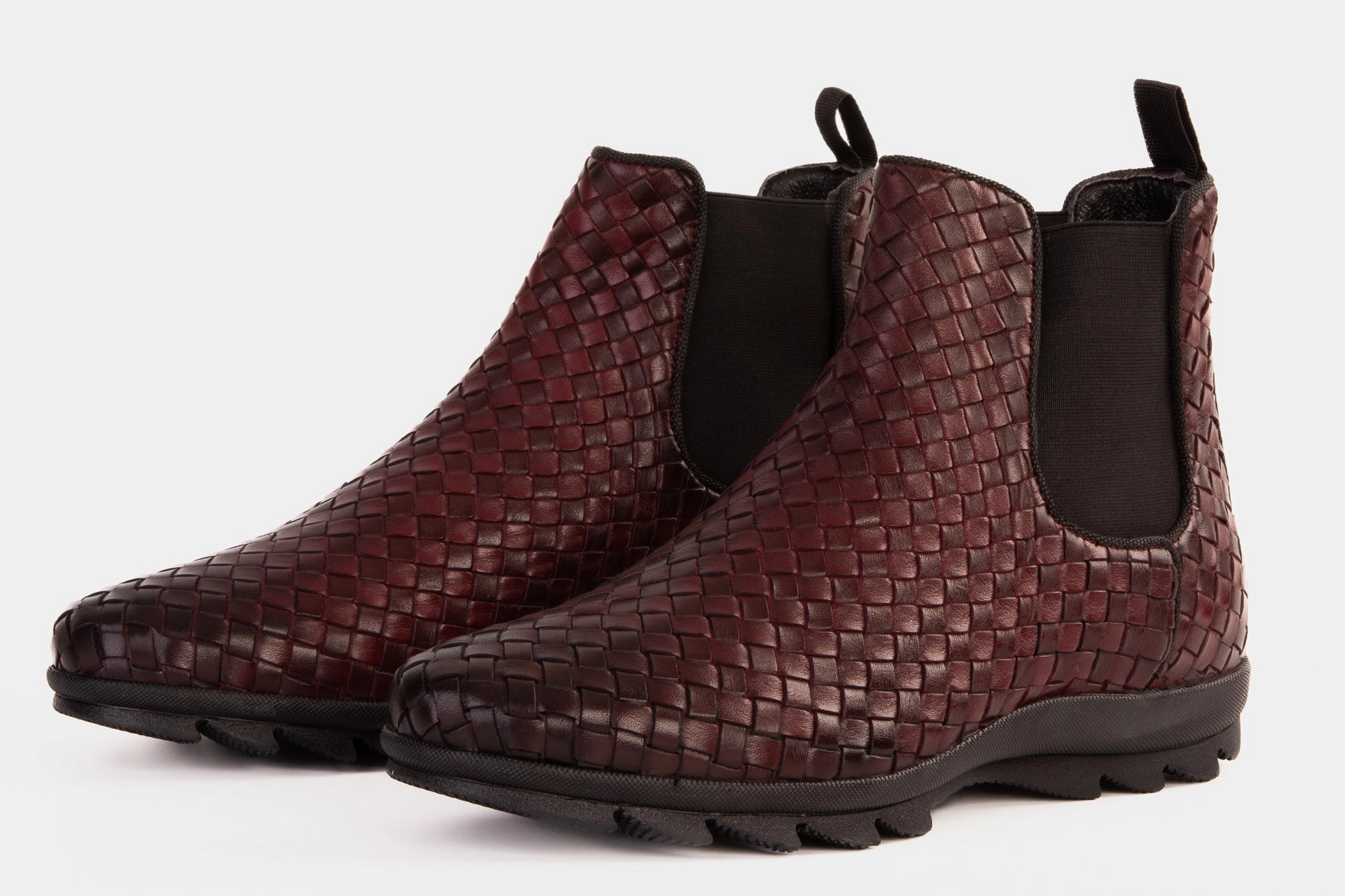 The Luxpre Burgundy Leather Handwoven Casual Chelsea Men Boot Final Sale!
