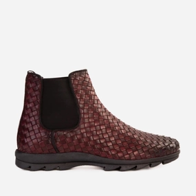 The Luxpre Burgundy Leather Handwoven Casual Chelsea Men Boot Final Sale!