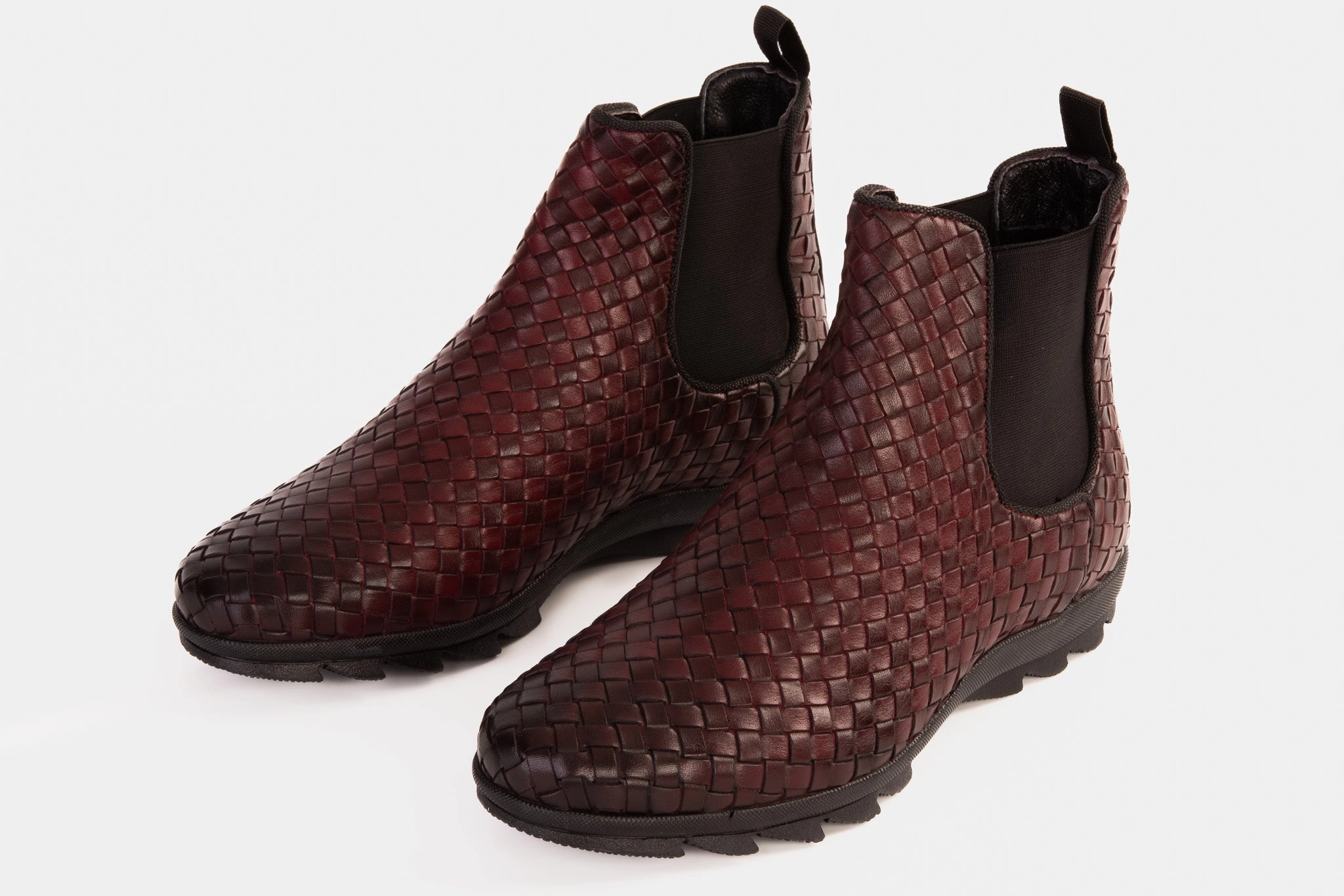 The Luxpre Burgundy Leather Handwoven Casual Chelsea Men Boot Final Sale!