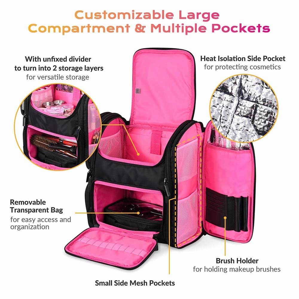 TheLAShop Makeup Backpack for Artist Hairstylist Travel Bag Pink