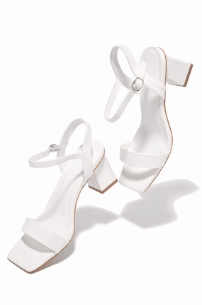 Violet Block Mid Heels - White