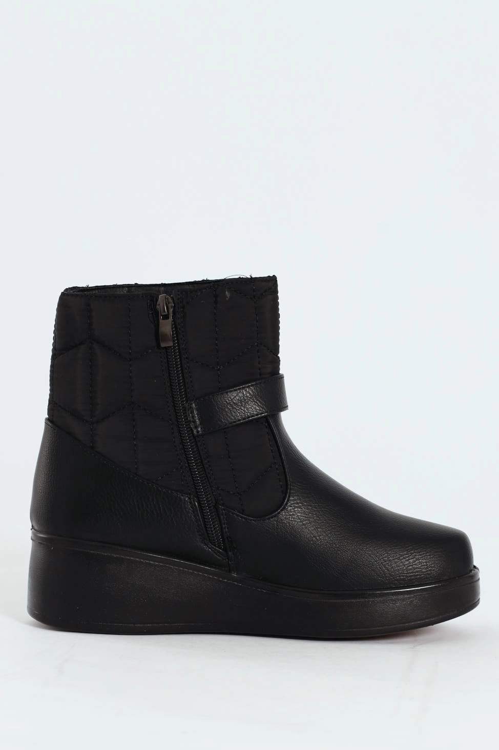Yasmeen Quilted Buckle Wedge Ankle Boot - Black