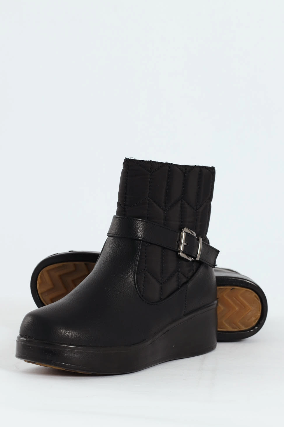 Yasmeen Quilted Buckle Wedge Ankle Boot - Black